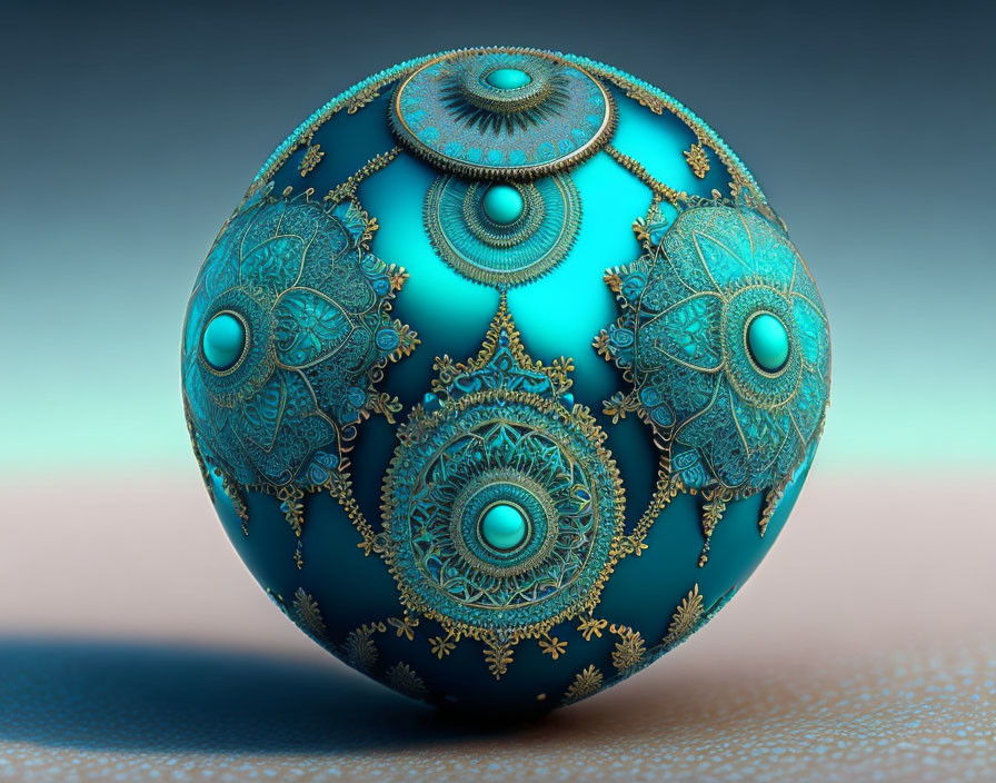 Intricate Gold Patterns on Turquoise Fractal Sphere