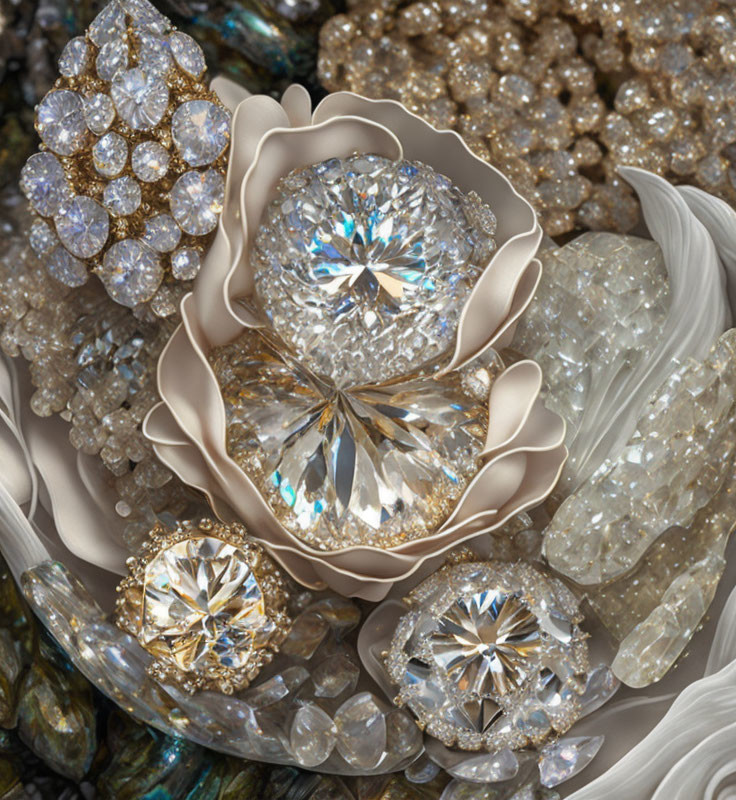 Luxurious Flower-Shaped Jewelry Piece with Faceted Diamonds