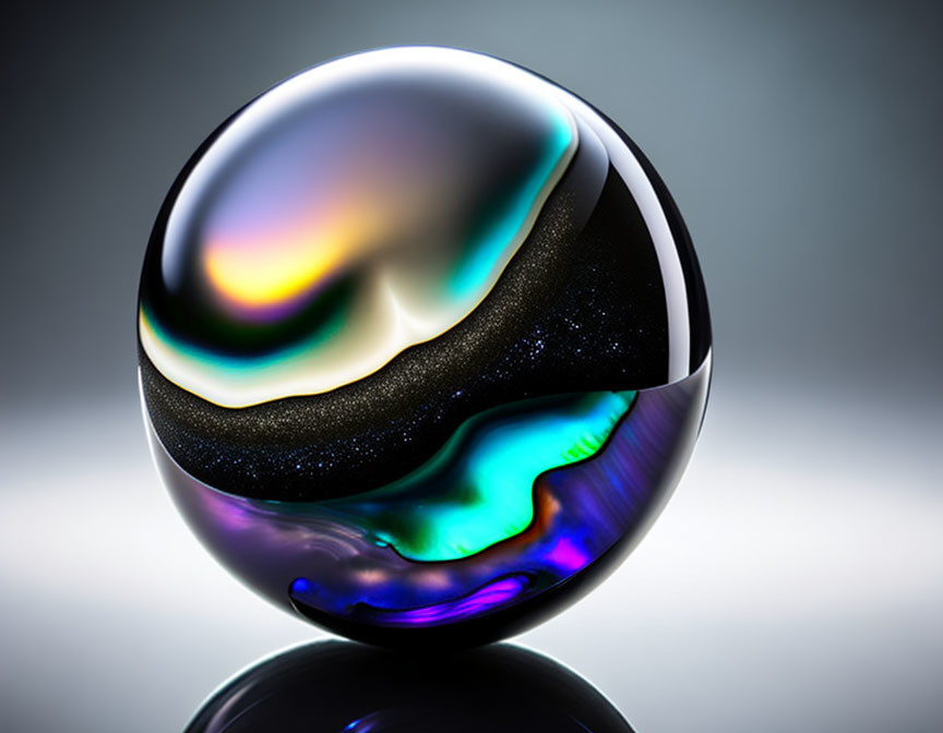 Iridescent Marble with Swirling Colors on Smooth Surface