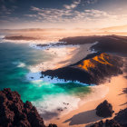 Scenic Coastal Landscape: Sunset, Orange Cliffs, Turquoise Waves