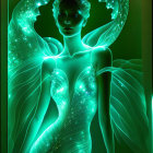 Ethereal fairy-like figure with wings in radiant green glow