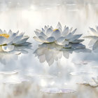 Symmetrical white water lilies on tranquil pond with soft light