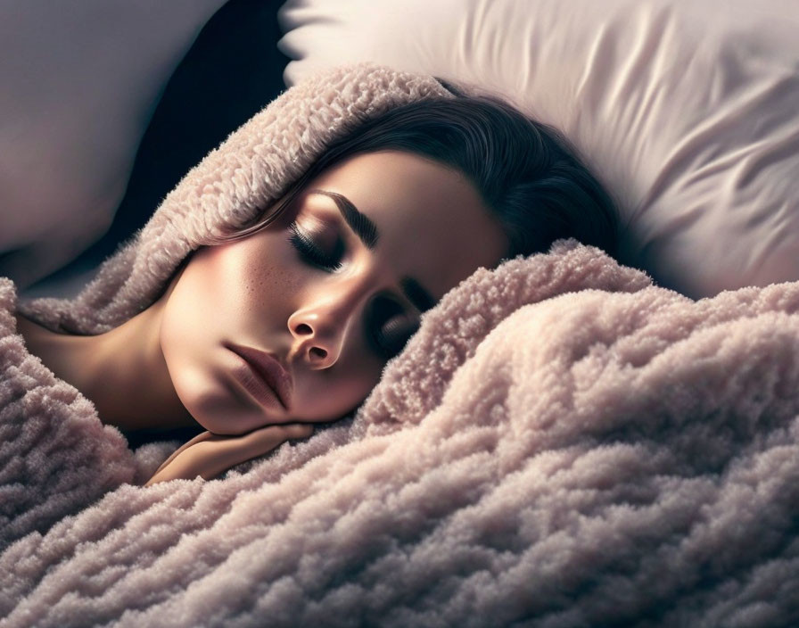 Woman Sleeping Peacefully in Dimly Lit Room