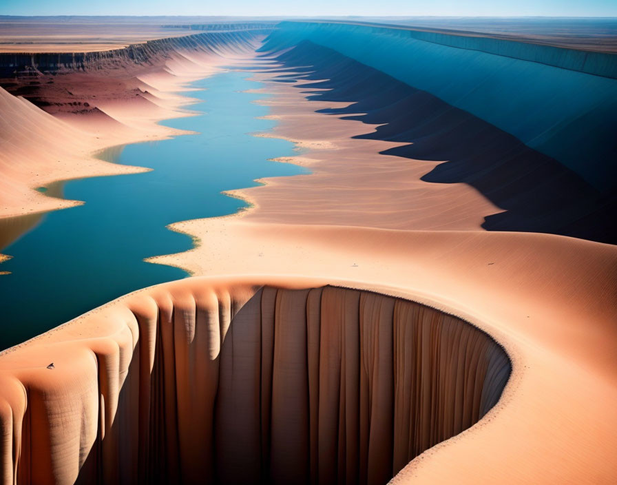 Sinuous Desert Landscape with Sand Dunes and Oasis Pools