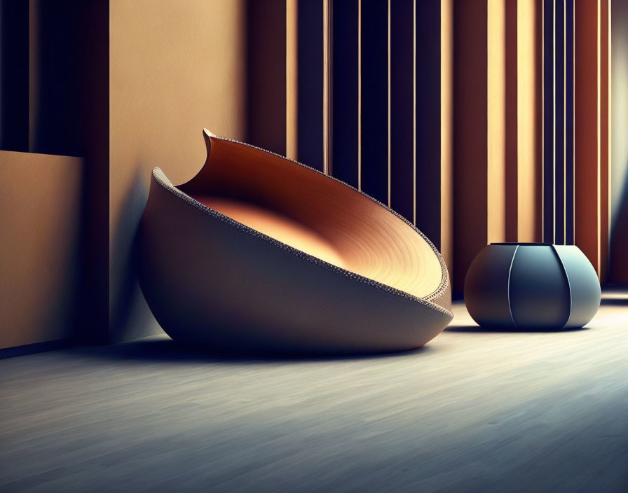 Sunlit Modern Room with Decorative Wooden Bowl and Black Vase