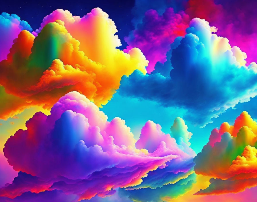 Colorful Clouds in Bright Blue Sky: Surreal Dreamscape