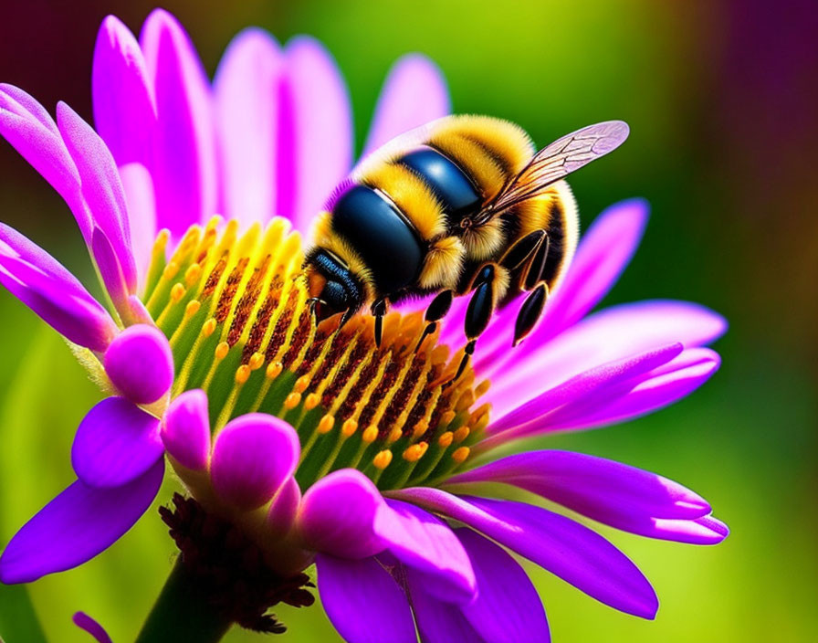 Bee gathering nectar from vibrant purple flower