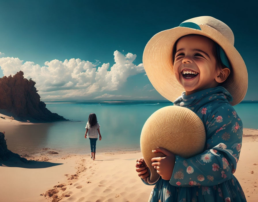 Children playing with a ball on a sunny beach