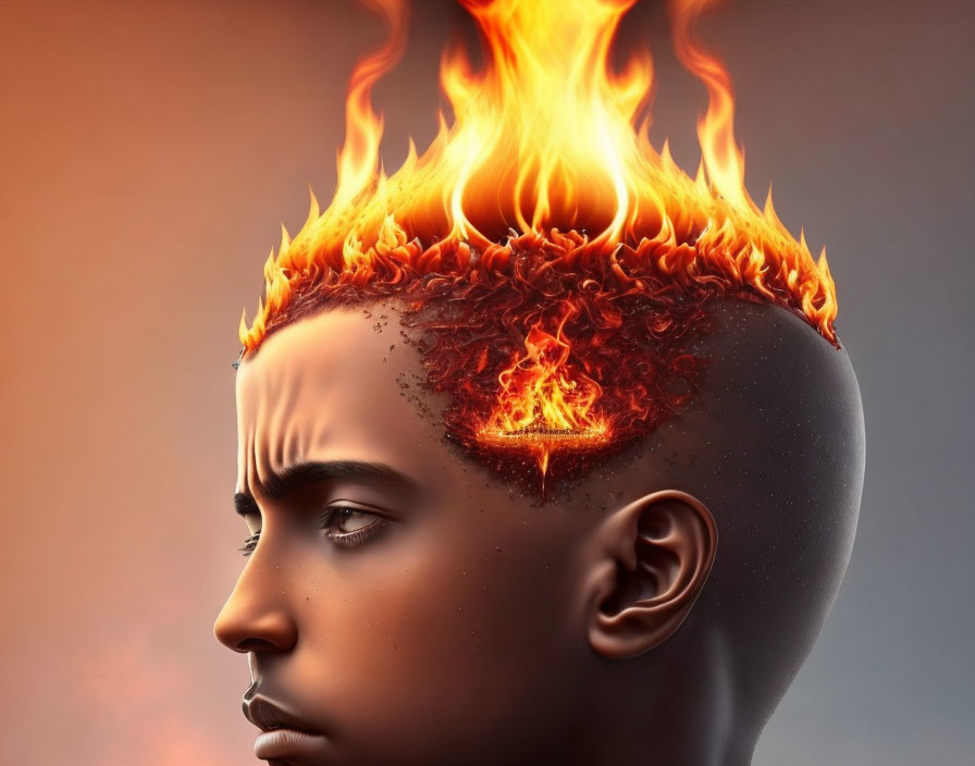 Person with Flaming Hairstyle Artwork on Gradient Background