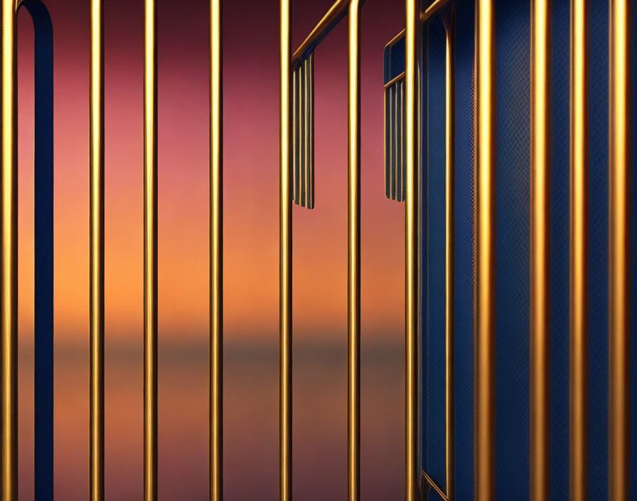 Blurred sunset backdrop with golden vertical bars and open segment