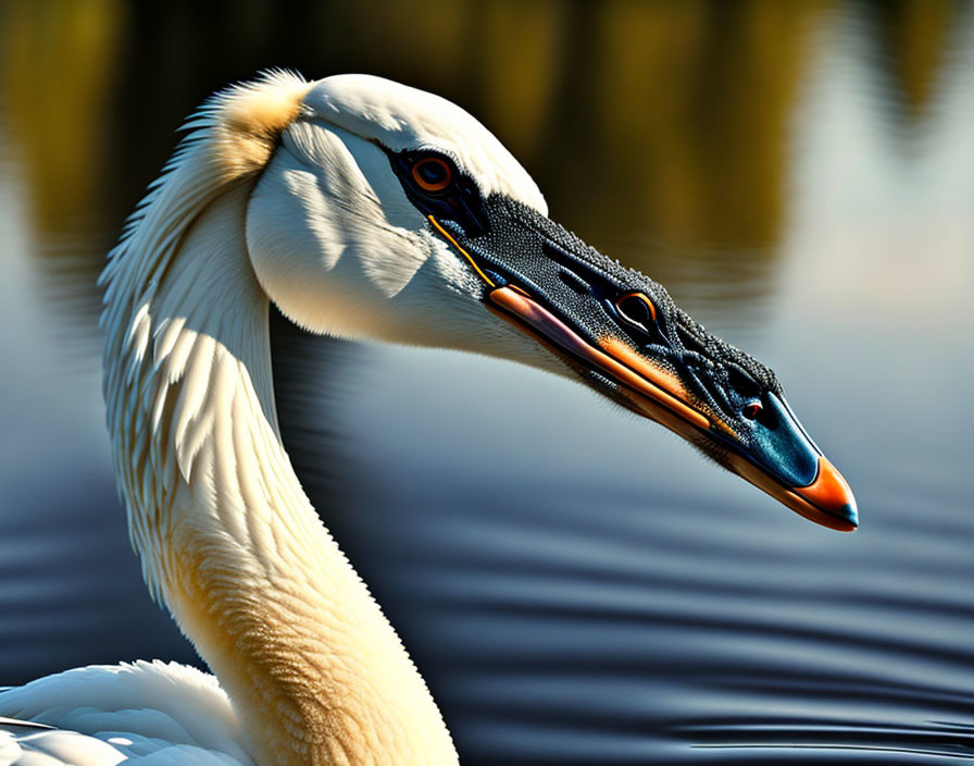 White pelican with long orange bill in rippling water.