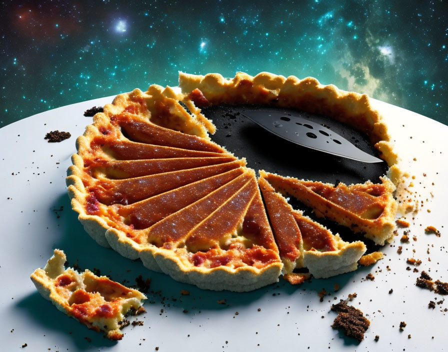 Surreal pie with light spectrum slices on cosmic backdrop