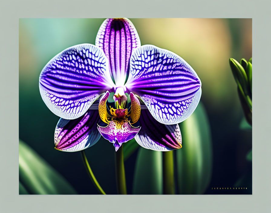 Vibrant Purple and White Orchid with Intricate Petal Patterns