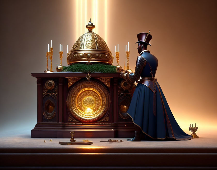 Victorian-style figure with glowing dome centerpiece and candles