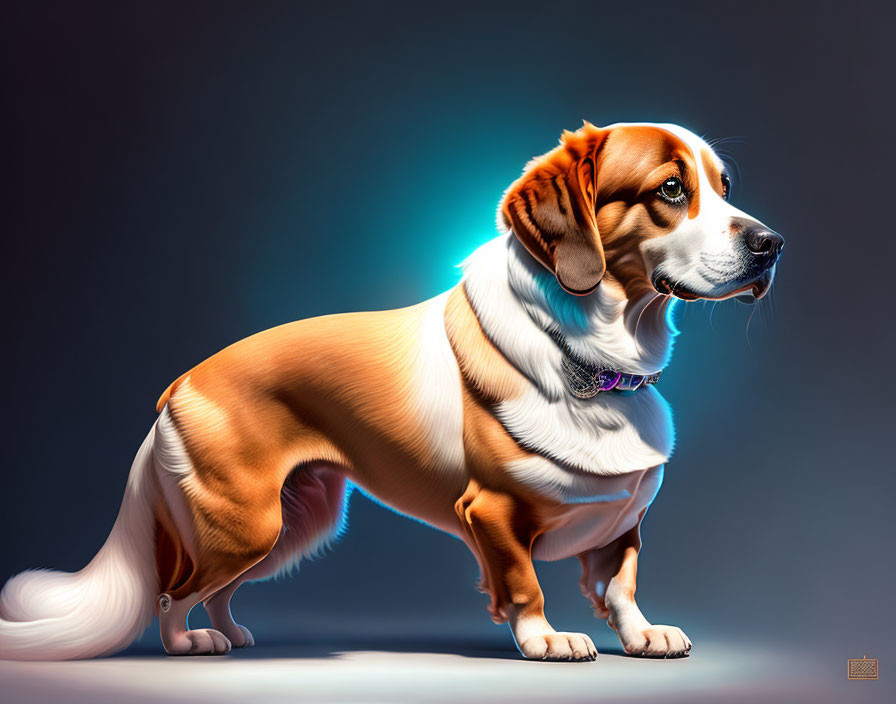 Stylized digital Beagle with long ears in dramatic blue light