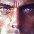 Detailed digital artwork of a man's intense blue-eyed gaze and furrowed brow.