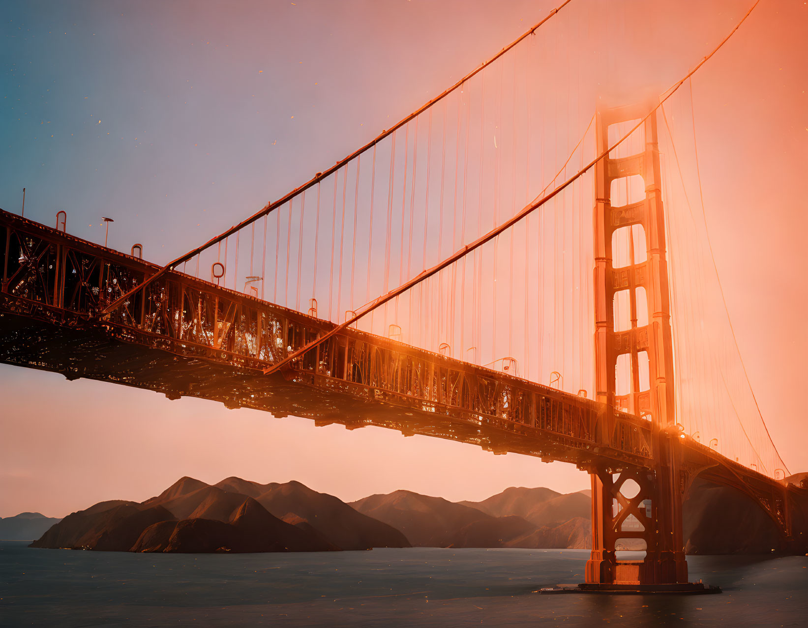 Scenic Golden Gate Bridge Sunset with Orange Sky