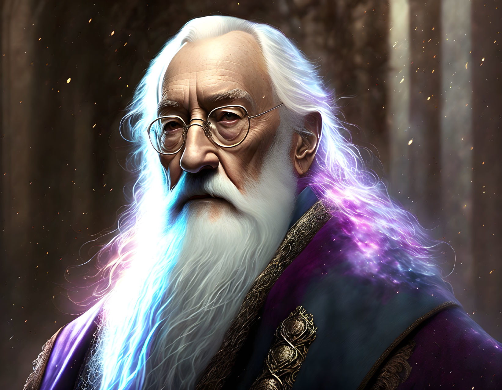 Elderly man with white hair and regal attire in digital portrait