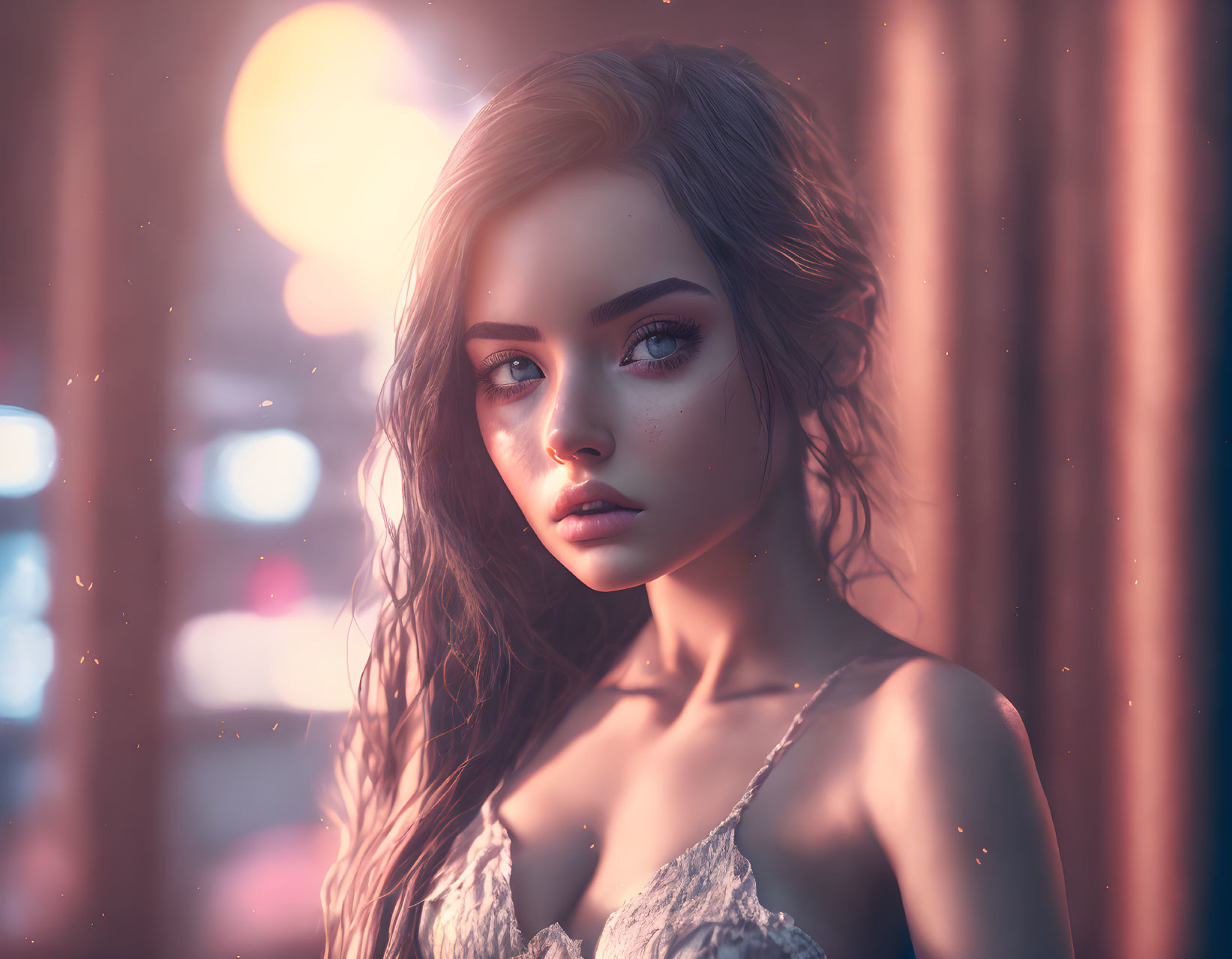 Detailed digital portrait of young woman with soft lighting and bokeh background