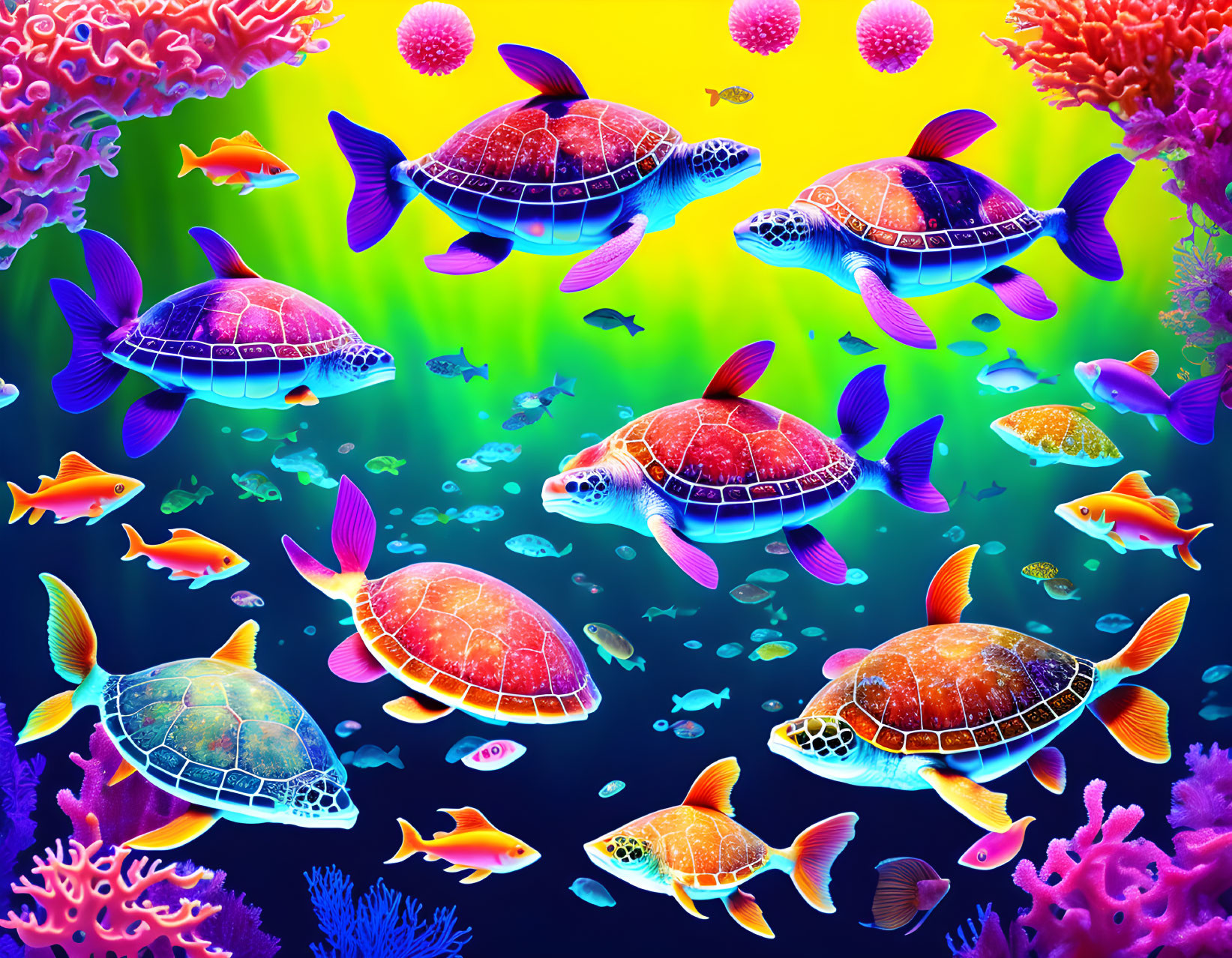 Colorful Marine Life: Sea Turtles, Coral Reefs, Tropical Fish