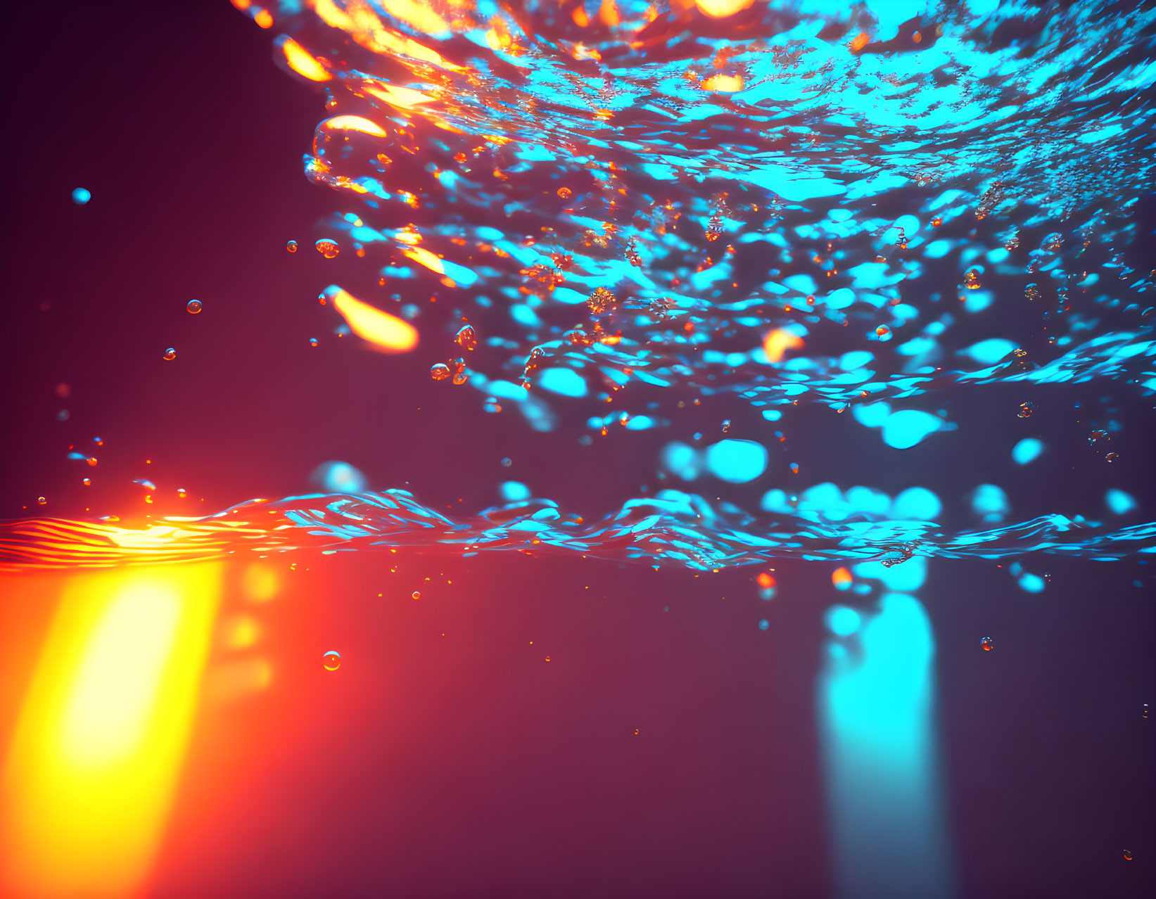 Colorful underwater bubbles and swirling lights in vivid scene