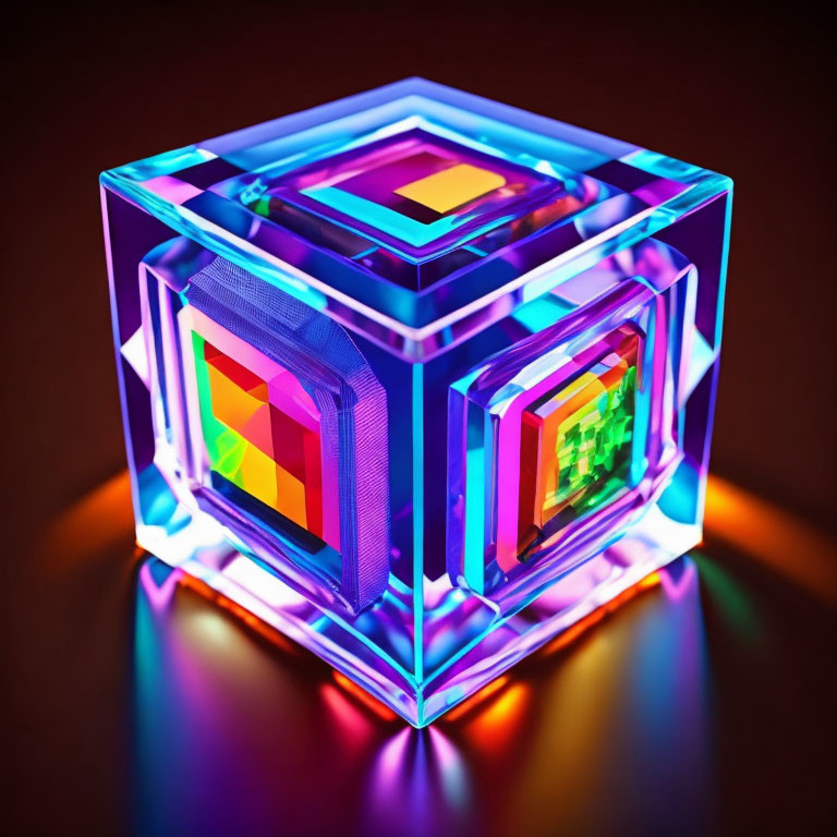 Colorful Glass Cube Illuminated Casting Rainbow Spectrum