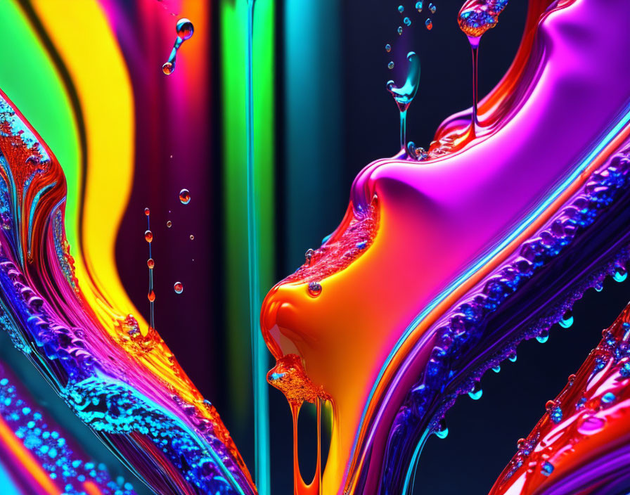 Colorful Liquid Flow with Suspended Droplets in Yellow to Blue Spectrum