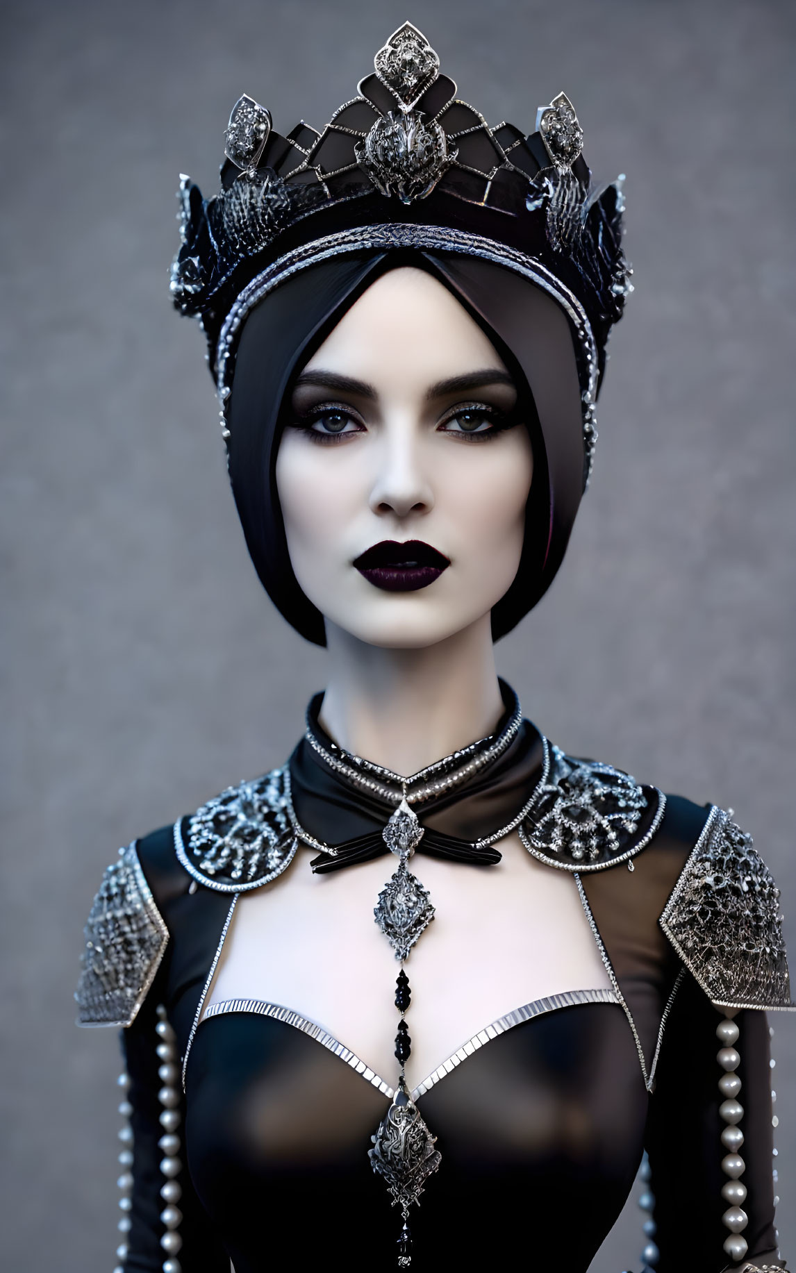 Elaborate Dark Queen Costume with Striking Makeup