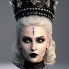 Regal woman with silver and black crown exuding elegance