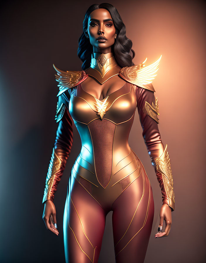 Futuristic armored woman in 3D digital art