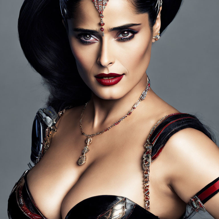 Woman in Exotic Costume with Dramatic Makeup and Armor