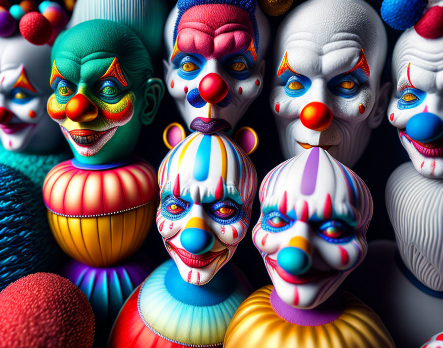 Colorful Clown Figures Displayed in Vibrant Collection