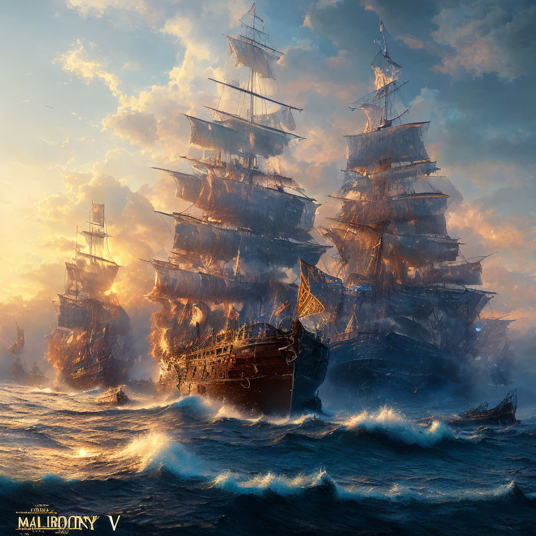 Majestic sailing ships battle in stormy seas