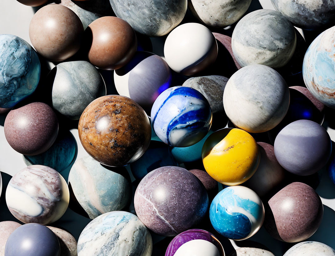 Colorful Swirl Pattern Marbles Resembling Miniature Planets