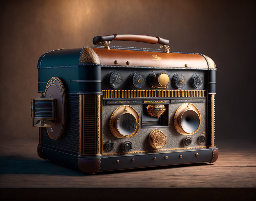 Classic Suitcase Style Vintage Radio with Leather and Metal Details