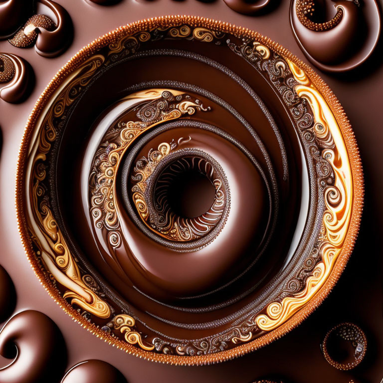 Intricate Abstract Fractal Art of Spiraling Chocolate Confection