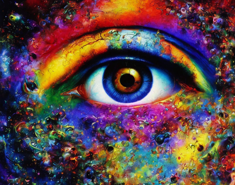 Colorful Digital Artwork of Detailed Eye in Cosmic Colors