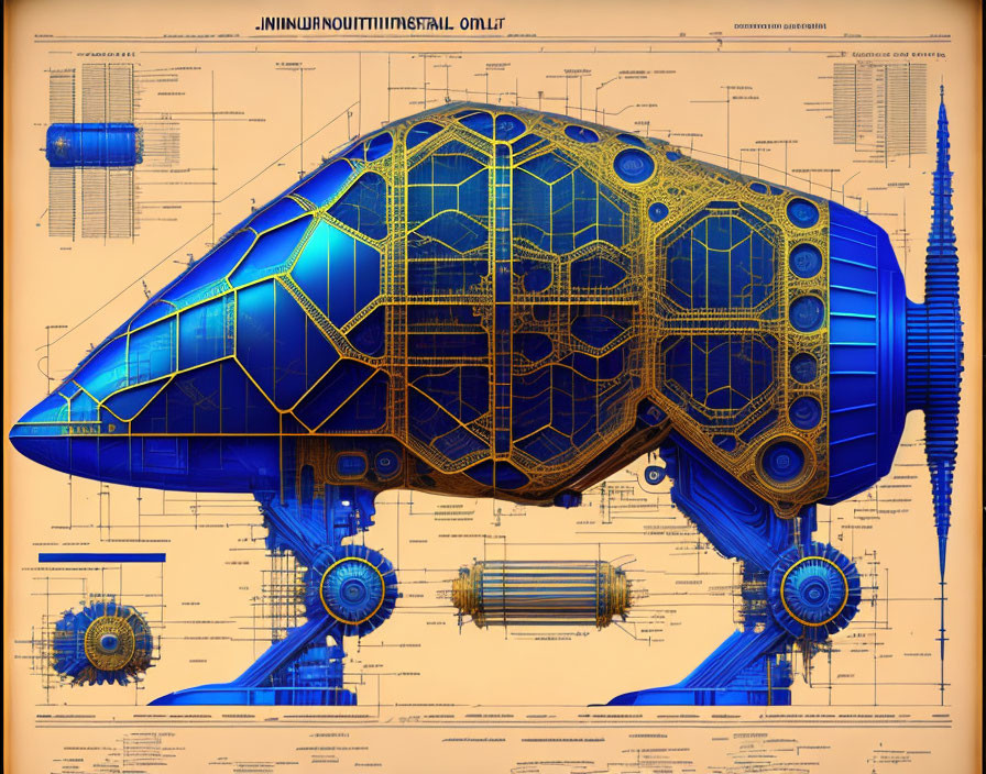 Detailed Vintage-Style Submarine Blueprint with Sectional Views