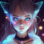 Digital Artwork: Female Character with Blue Eyes and Jeweled Earpieces