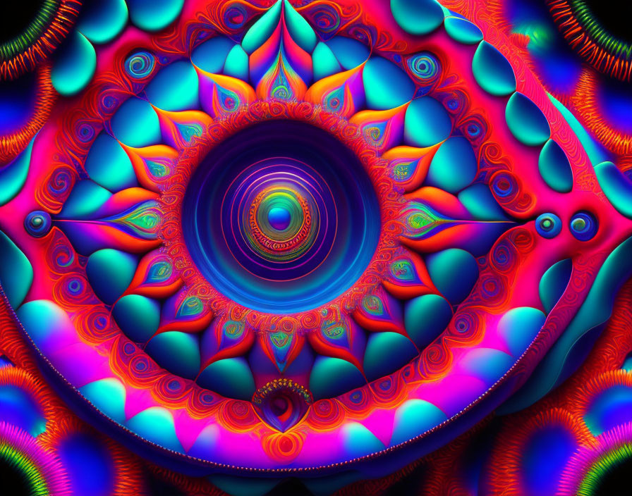 Colorful Fractal Image with Intricate Patterns in Blue, Purple, Red, and Green