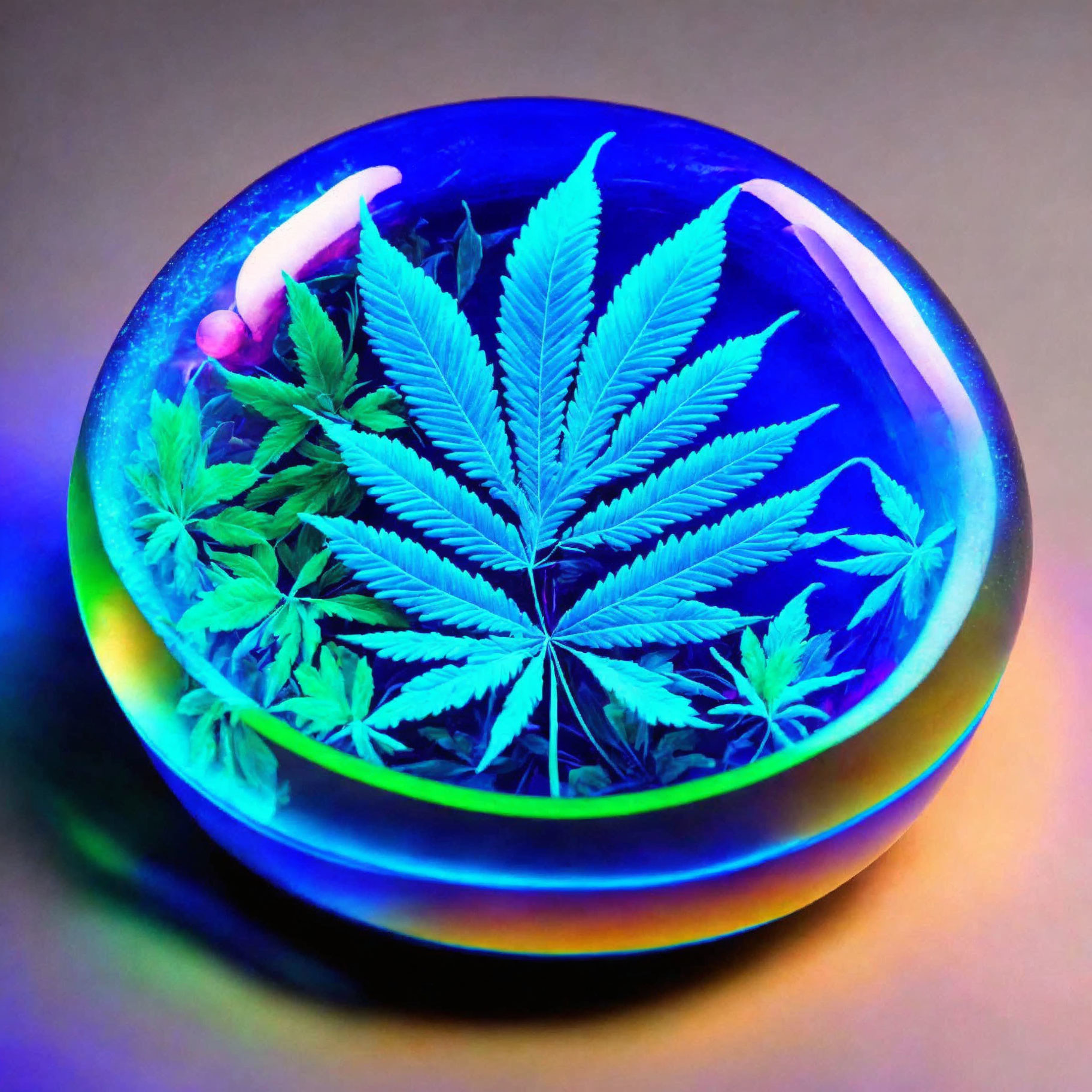 Colorful Cannabis Leaf Encased in Glowing Sphere