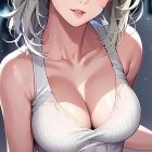 Anime girl with long silver hair in star uniform and celestial background