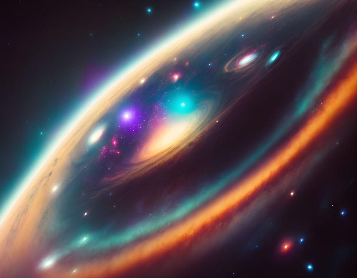 Swirling galaxy with bright stars and colorful nebulas in dark space