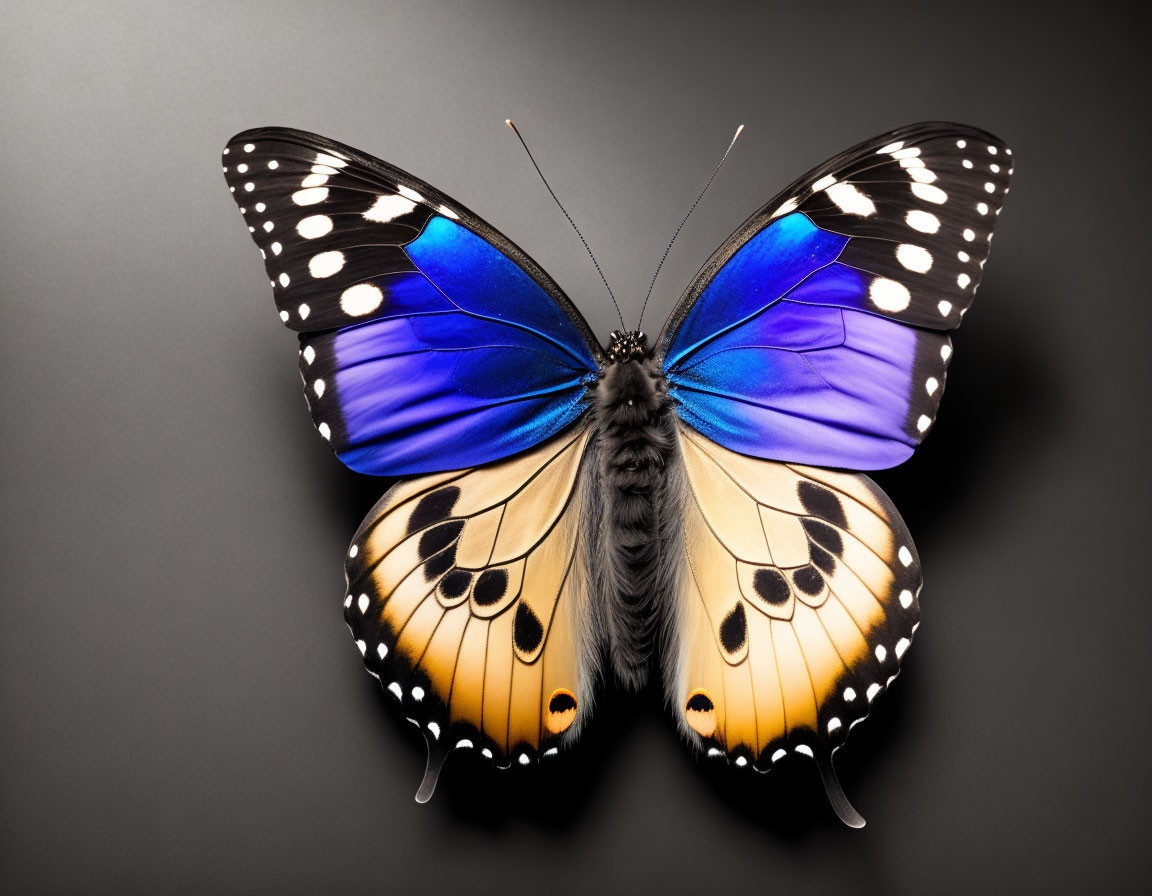 Colorful Butterfly with Spotted Wings on Dark Background