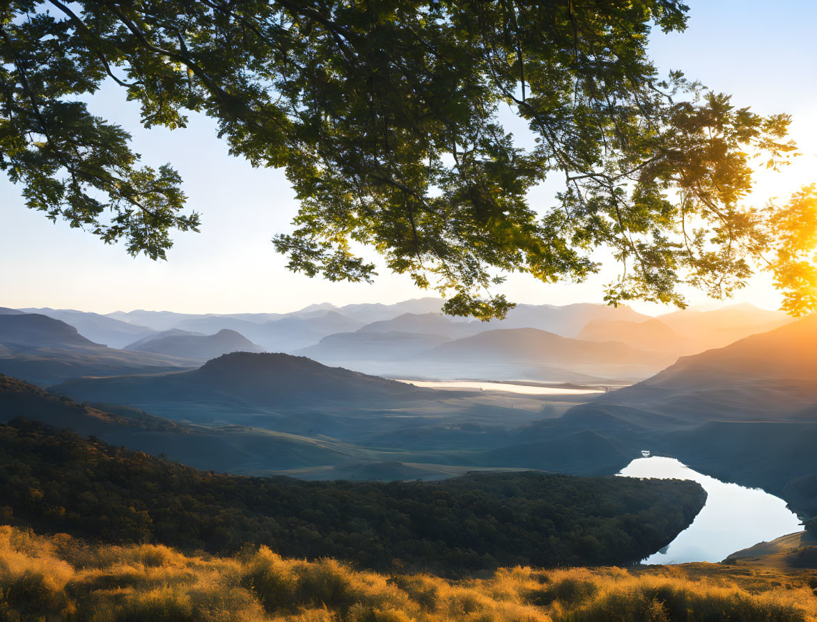 Serene Valley Sunrise with Winding River