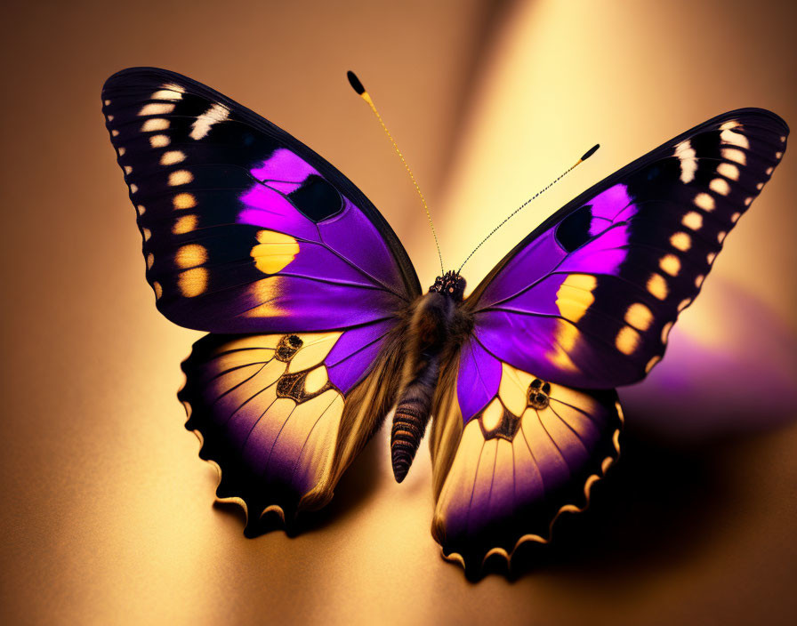 Colorful Butterfly with Open Wings on Golden Background