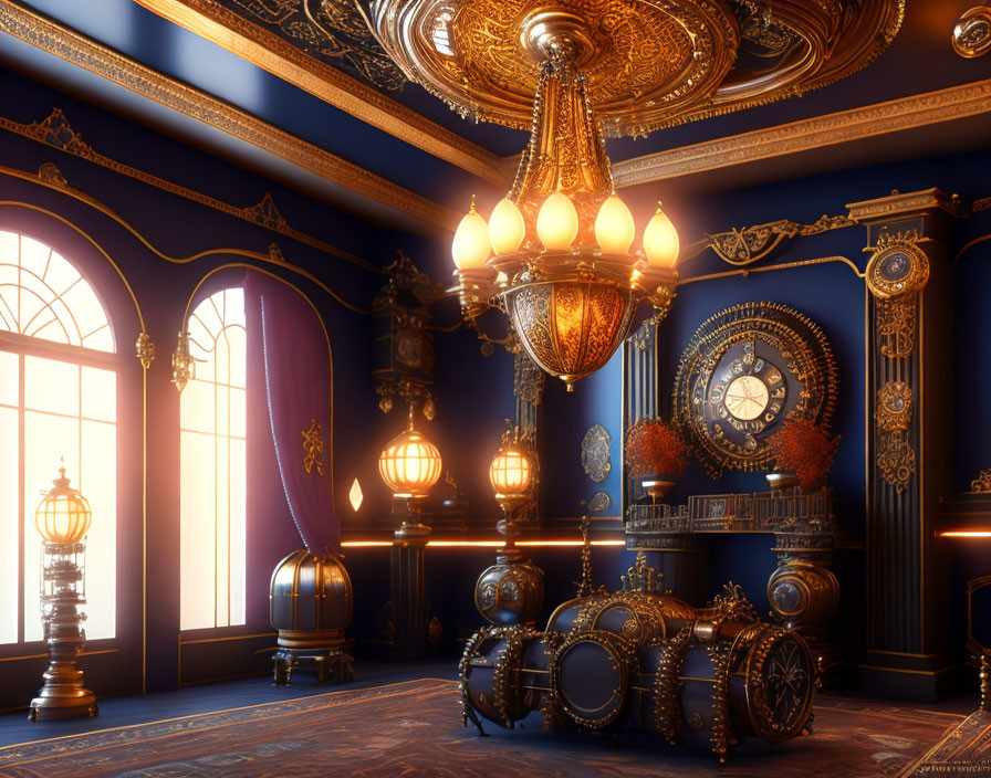 Luxurious Steampunk-Themed Room with Lavish Décor