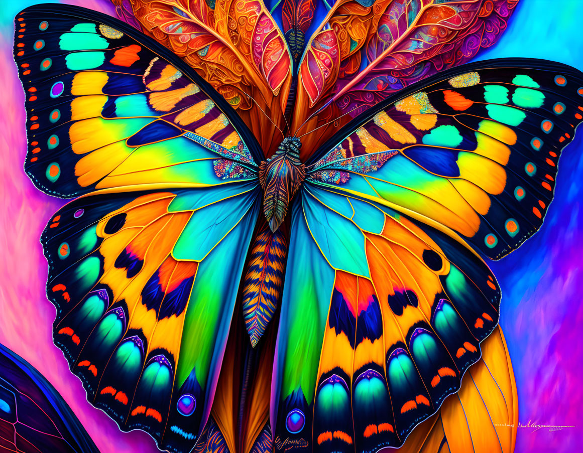 Colorful Butterfly Artwork on Swirling Background