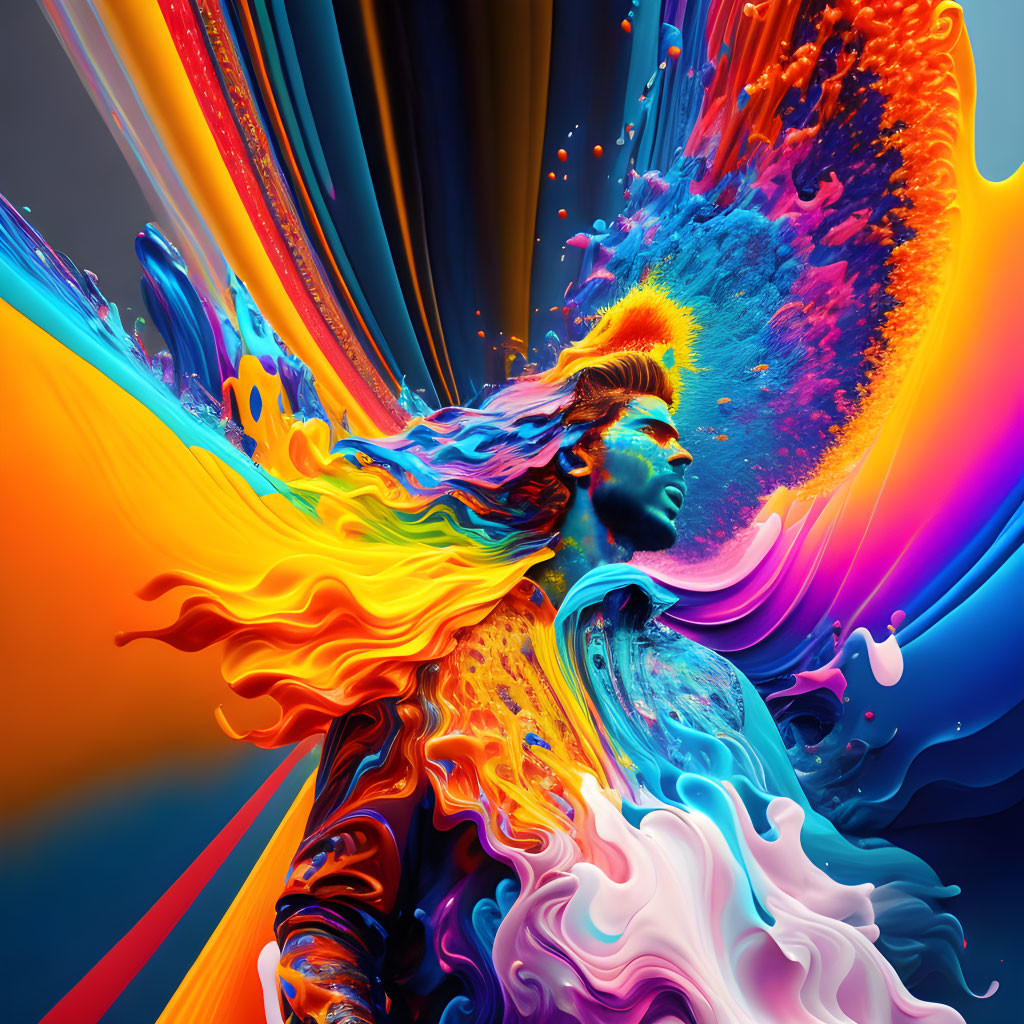 Colorful Abstract Splash Design Flowing from Profile Silhouette