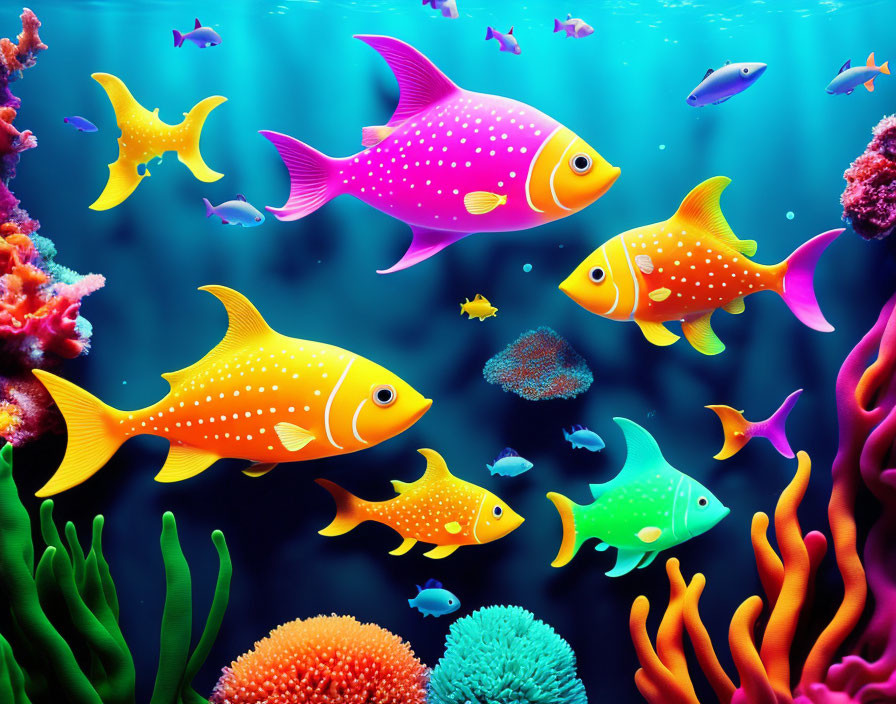 Vibrant Cartoon Fish and Corals in Underwater Scene